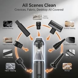 KZQ Draadloze handheld stofzuiger 17000Pa met borstelloze motor - HD-display en 30 minuten gebruiksduur - Lichtgewicht voor auto detailing en huisdierharen - USB-C snel opladen - Zwart — thumbnail 3