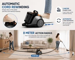 Swiss Haus® BVC2325 Stofzuiger Zonder Zak – Zakloos – 900W - Cycloon Technologie – HEPA Filter – 2.3L Stofreservoir – Krachtige Zuigkracht – Compact & Licht - Zwart/Goud — thumbnail 5