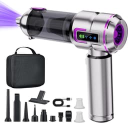 REDOM Stofzuiger met krachtige zuigkracht 16.000 Pa – Draadloze handstofzuiger – 3 standen – Zuigen, blazen, opblazen en leeglopen – LED-display – Auto en huis – Zilverpaars — thumbnail 1
