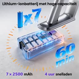 Norvia - Draadloze Steelstofzuiger - Steelstofzuiger - Stofzuiger - 75.000 PA Zuigkracht - 60 Minuten Accuduur - HEPA Filter - LED — thumbnail 5