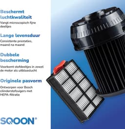 SQOON® Serviceset geschikt voor Bosch Roxx'x stofzuigers - Gelijk aan: 00649841, 00570324 - Cilinderfilter & HEPA-filter voor optimale filtering — thumbnail 3