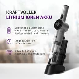 Handstofzuiger - Draagbare Stofzuiger - Auto Interieur Reinigen - Krachtige Zuigkracht 17000 PA - 26 Min Looptijd - Metaalgrijs — thumbnail 5
