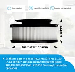 Replacements® filter set geschikt voor Rowenta X-Force Flex 11.6 12.6 14.6 15.6 - ZR009007 - 4 stuks — thumbnail 4