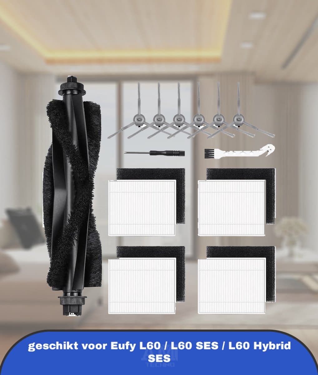 13-delige accessoireset voor Eufy L60 / L60 SES / L60 Hybrid SES robotstofzuiger, reserveonderdelen, accessoires, 1 hoofdborstel, 4 Hepa-filters, 6 zijborstels, 1 reinigingsaccessoires, 1 — afbeelding 1