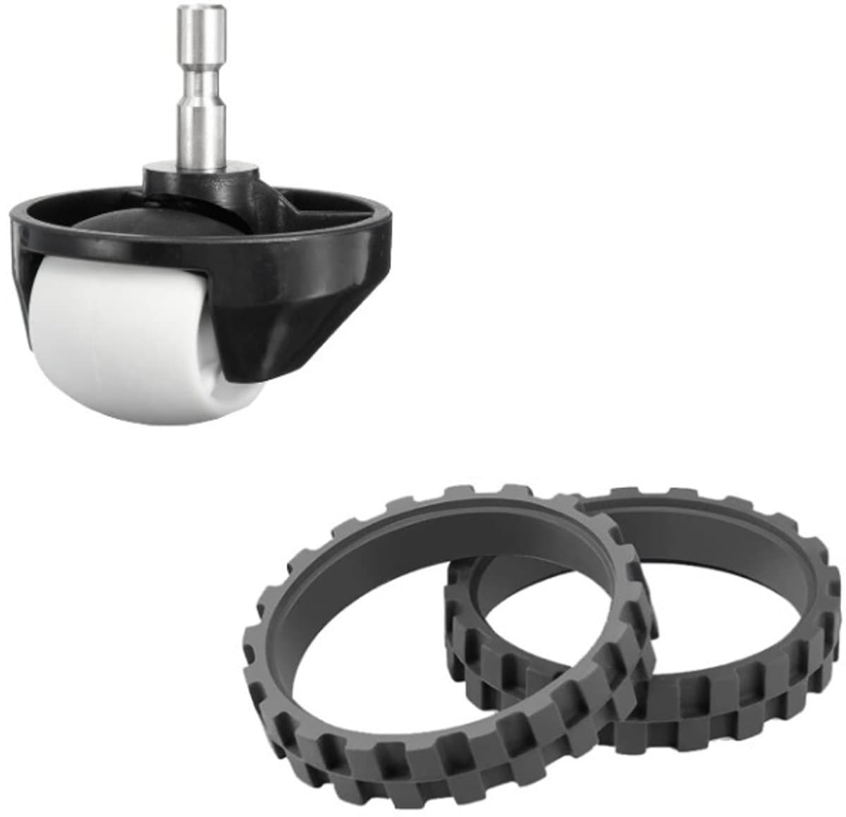 Reservebanden en voorwiel - banden - compatibel met Roomba 500, 600, 700, 800, 900, e, i, s - Vervanging voor zijwiel van uw robot - reserveonderdeel voor iRobot Roomba — afbeelding 1