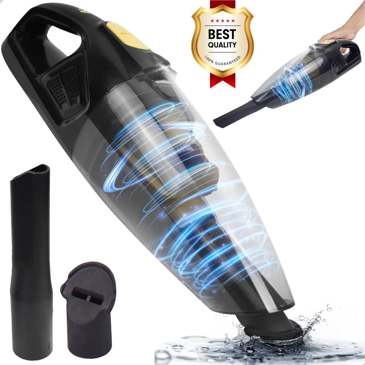 AG360 Handstofzuiger Zwart Kruimeldief - Stil - Snoerloos - Extreem Krachtige Kruimelzuiger Draadloos - Waterzuigend - 100W Krachtige Zuigkracht - Voor Thuis & Auto - HEPA filter - Compact - Geschikt voor Huisdierharen — afbeelding 1