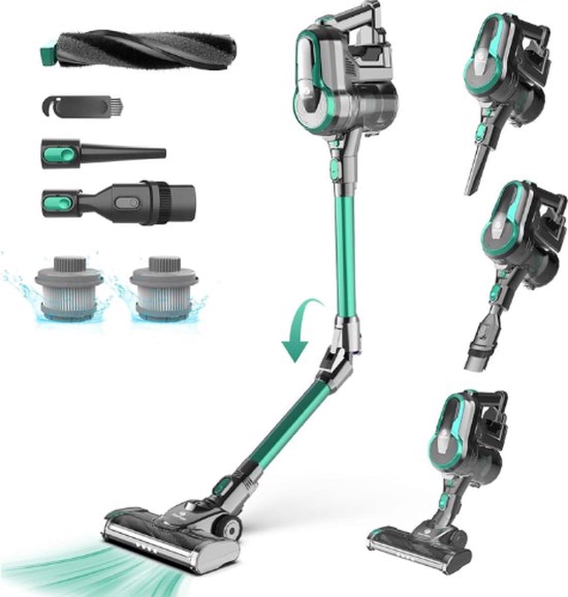 Luxe Steelstofzuiger – Stofzuiger zonder Zak op Accu – Draadloos – Wireless Vacuum Cleaner – 6 in 1 Design – 30.000PA Zuigkracht – 350W – LED — afbeelding 1