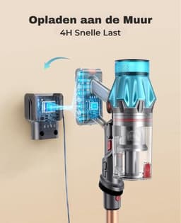 Luxe Steelstofzuiger – Draadloos – Stofzuiger zonder Zak op Accu – Tapijtreiniger – Vacuum Cleaner Wireless – 550W – Grijs/Rood — thumbnail 2