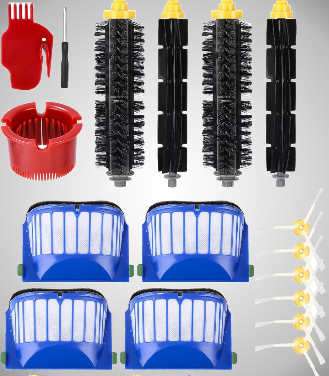 Vervangende borstels geschikt voor iRobot Roomba 600 Serie 605 606 610 615 616 620 621 625 630 631 632 650 651 653 655 660 670 671 676 680 681. Set van 17 accessoires voor optimale prestaties. — afbeelding 1