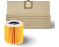 DEGG® - 10x Stofzuigerzakken + Patroonfilter | Geschikt voor Kärcher WD3, MV3, WD3P, MV3P | Langdurige set - Vervangt: 6.959-130.0 & 6.414-552.0