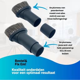 Fixem® 3-Delig kleine zuigmond set hulpstukken voor stofzuiger geschikt voor Miele Philips AEG Karcher Bosch Numatic Nilfisk - 32 & 35mm buizen - plintenzuiger - meubelmond - stofzuiger borstel - inclusief 3 adapter ringen — thumbnail 2