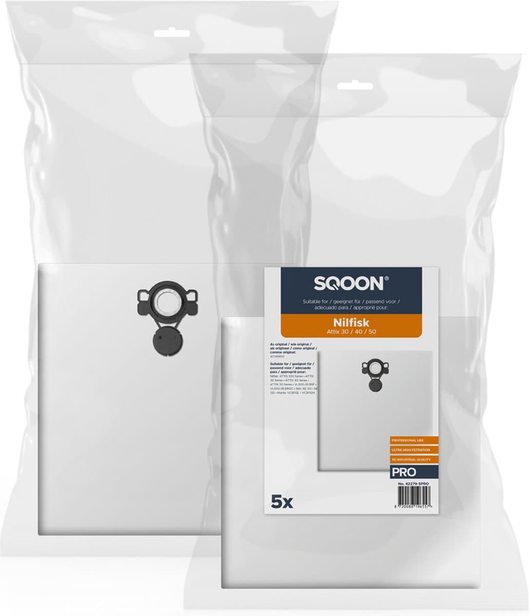 SQOON® Stofzuigerzakken PRO Geschikt voor Nilfisk Attix 30 / 40 / 50 Series & Makita VC3012 Series — afbeelding 1