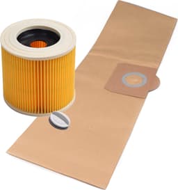 Geschikt voor KARCHER. VOORDEELPAK 10 stuks. stofzuigerzakken en Luchtafvoerfilter voor WD3300, WD3800, A2200-2254Me, A2500-3100, SE4001, SE4002, Papier. COVAKO Merk — thumbnail 1