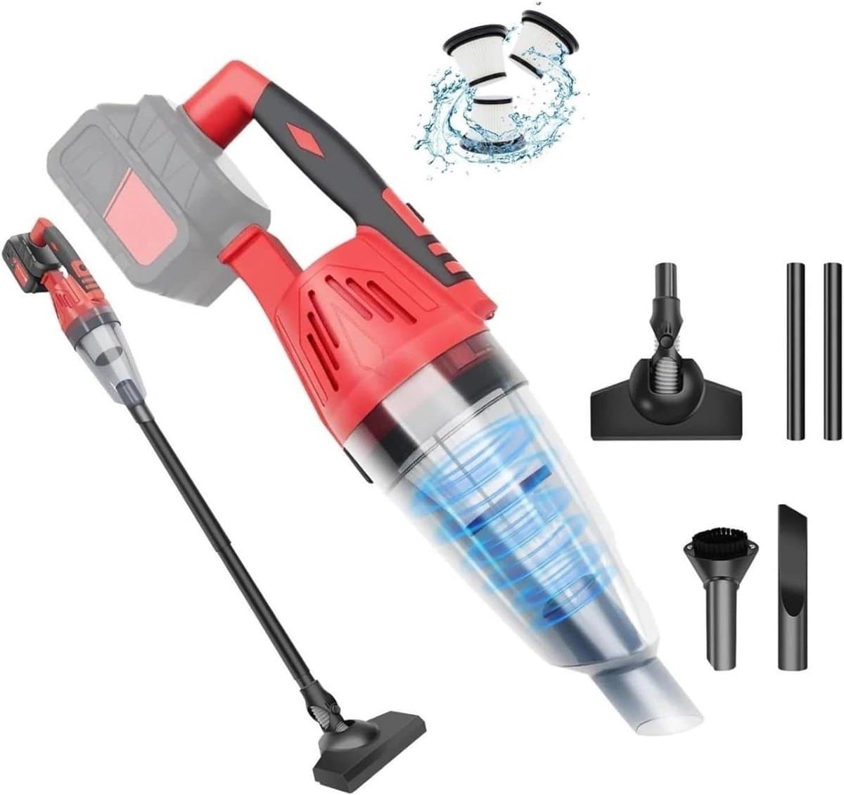 Draadloze Handstofzuiger - Kruimeldief Auto Stofzuiger - Auto Interieur Reinigen - 5500 Pa Hoge Zuigkracht - 1200 Gram - Rood Zwart — afbeelding 1