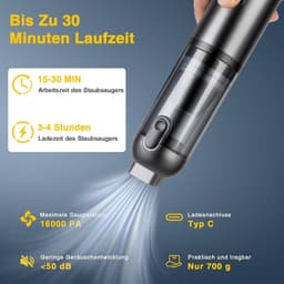 Draadloze Handstofzuiger - Mini Stofzuiger - Auto Interieur Reinigen - 16000 Pa Zuigkracht - 4-in-1 Functies - Zwart — thumbnail 4