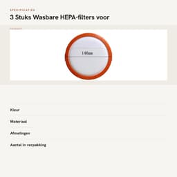 3-delige 146mm Wasbare Ronde Katoen HEPA Filterelementen - Geschikt voor Midea C3-L148B C3-L143B VC14A1-VC Stofzuigers — thumbnail 3