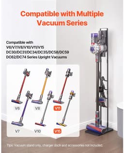 Emvae stofzuiger standaard - stofzuigerhouder - compatibel met Dyson V6 V7 V8 V10 V11 V15 - 4 haken - 31 x 22 x 127 cm - SPCC-staal - zwart — thumbnail 5