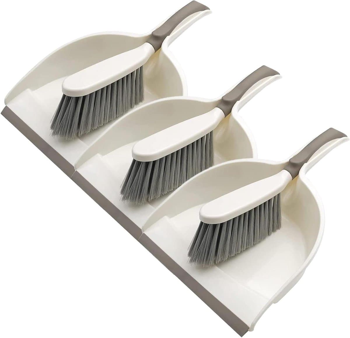 Stofpan en Borstel - Handbezem Set - Kleine Klusjes - Lekvrije Rubberlip - Set van 3 - Beige — afbeelding 1