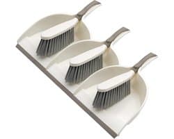 Stofpan en Borstel - Handbezem Set - Kleine Klusjes - Lekvrije Rubberlip - Set van 3 - Beige