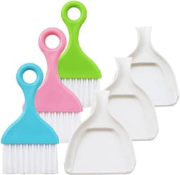 Stoffer en blik set - Mini bezem - Bureau schoonmaken - Compact ontwerp - 3 stuks - Blauw roze groen — thumbnail 1