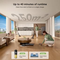 Vactidy X7S nat- en droogstofzuiger, 150W motor, 20kPa zuigkracht, 2600mAh batterij, 40 minuten looptijd, 800ml watertank, 3 reinigingsmodi, zelfreinigend systeem, 180° plat bereik, zero-edge reiniging — thumbnail 4