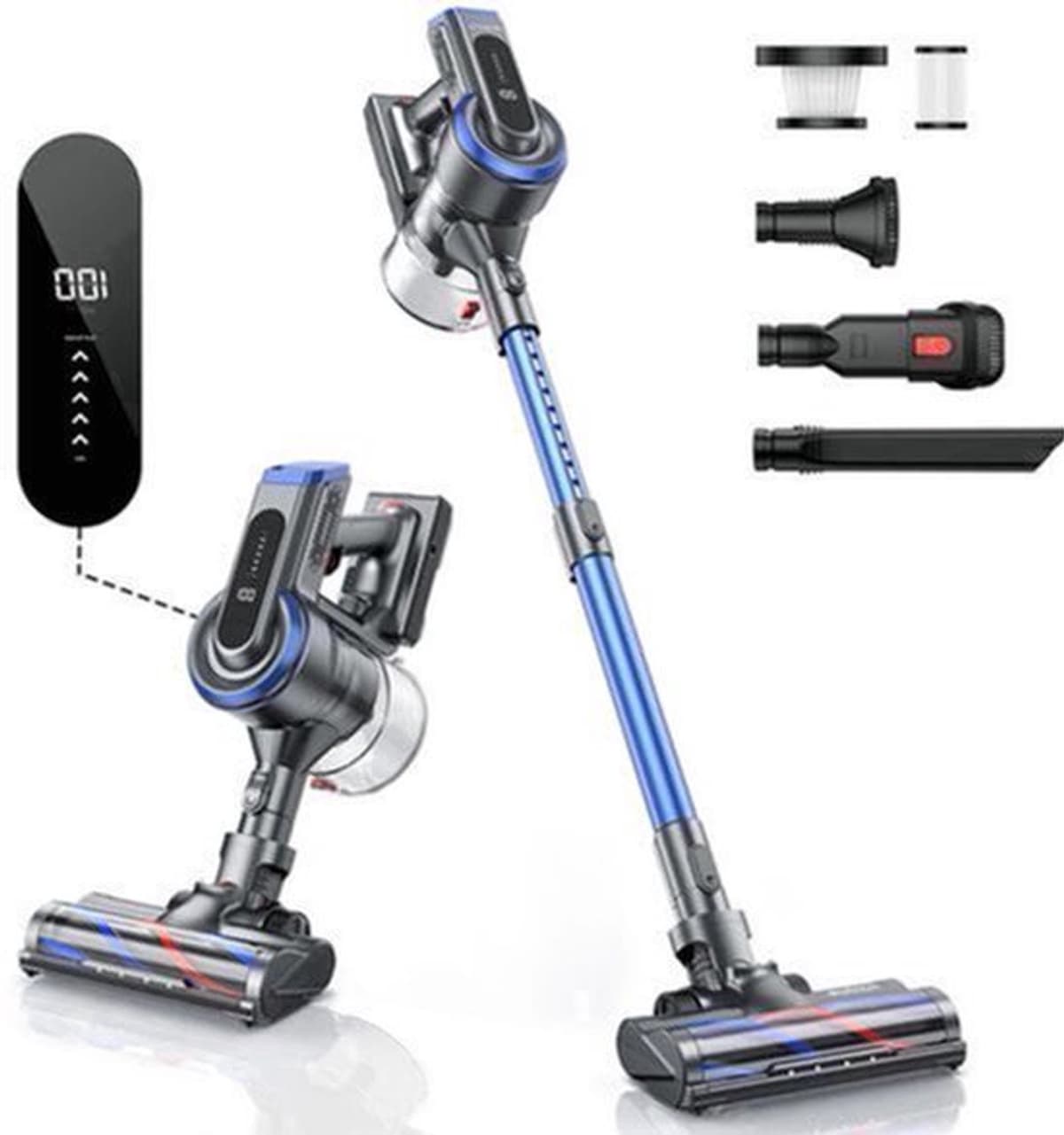 Stofzuiger - Draadloze Stofzuiger - Aanpasbare Zuigkracht - Zonder Zak - LED Scherm - Handheld Verwijderbare - 450W - Smart LCD Touchscreen - Blauw — afbeelding 1