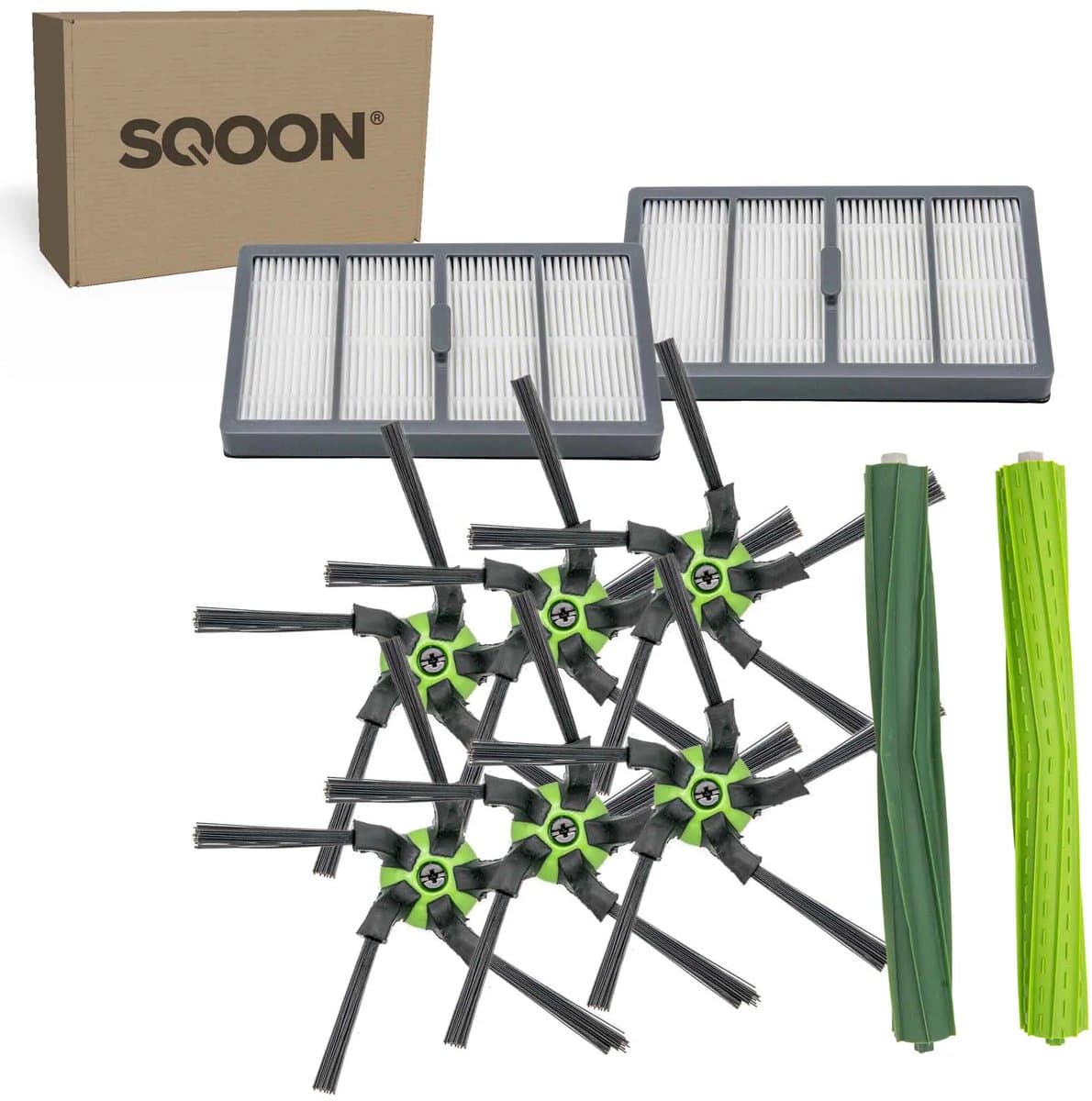 SQOON® vervangingsset geschikt voor iRobot Roomba S9 / S9+ - 9-delige onderhoudskit met HEPA-filters, zijborstels en borstelrol — afbeelding 1