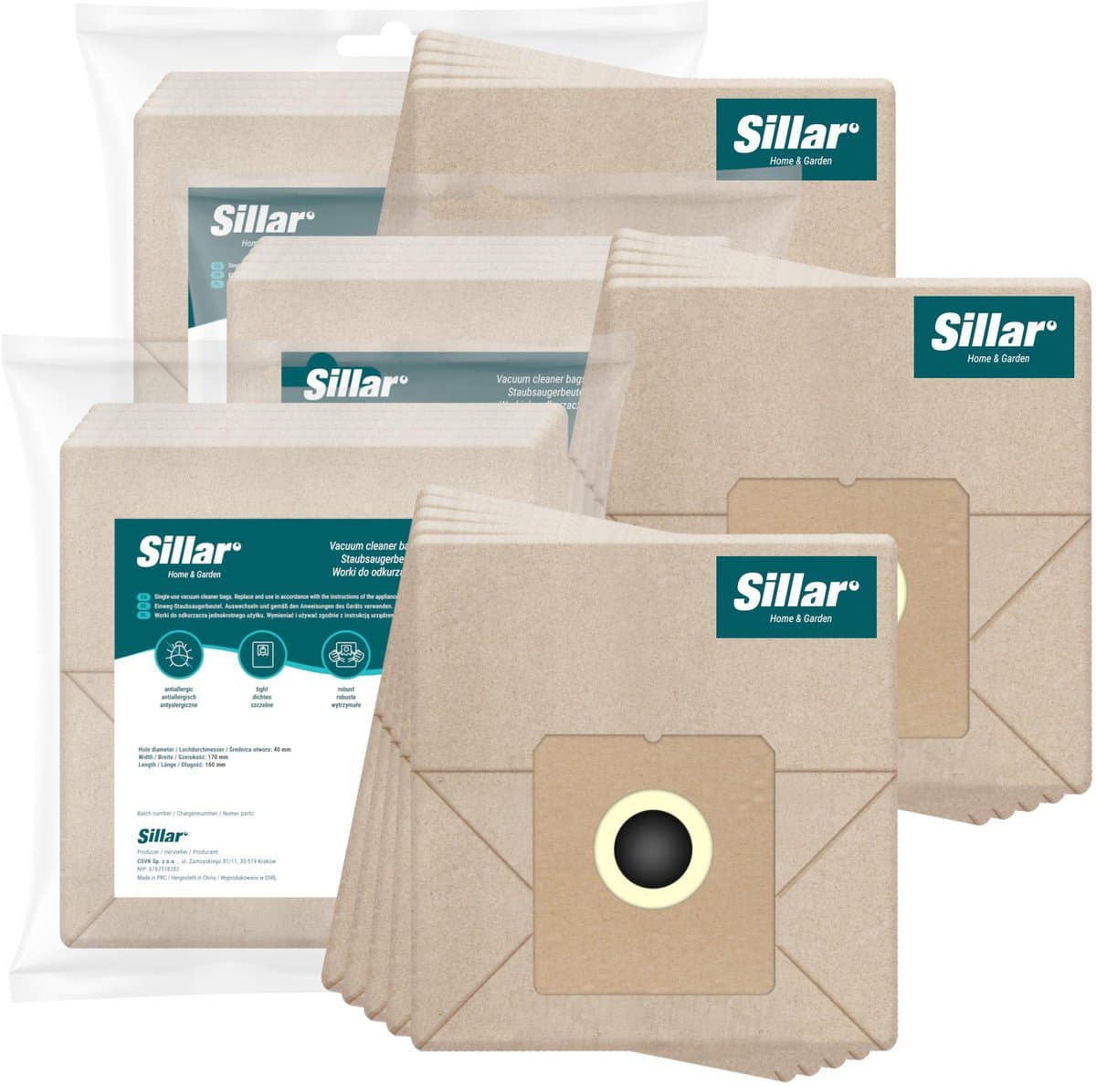 Sillar stofzuigerzakken - papier - 2 filterlagen - biologisch afbreekbaar - universeel - vervanging voor traditionele stofzuigers - Zelmer, Amica, Beko, Hoover, Philips, MPM - 17 x 16 cm - 15 stuks — afbeelding 1