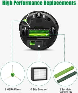 Reserveonderdelen geschikt voor iRobot Roomba E/I/J-serie, i7 i7+ i3 i3+ i4 i4+ j7 (niet j7+) E5 E6, borstelaccessoires geschikt voor iRobot Roomba, 2 sets rubberen borstels,8 hoogwaardige filters, 10 zijborstels — thumbnail 5