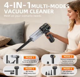 Draadloze Handstofzuiger – 23000Pa Krachtige Mini Kruimelzuiger voor Auto & Huis – Oplaadbaar, Lichtgewicht – Voor Dierenhaar, Tapijt & Trappen (Zwart/Goud — thumbnail 3