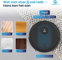 CleanWise Hans Robotstofzuiger met Dweilfunctie & Automatisch Leegstation – 90 dagen handsfree – Nederlands Product – Dweilrobot – LiDAR Navigatie – 7000 Pa – HEPA 14 Filter – Tapijtherkenning – No-Go Zones – Voor Huisdierharen — thumbnail 4