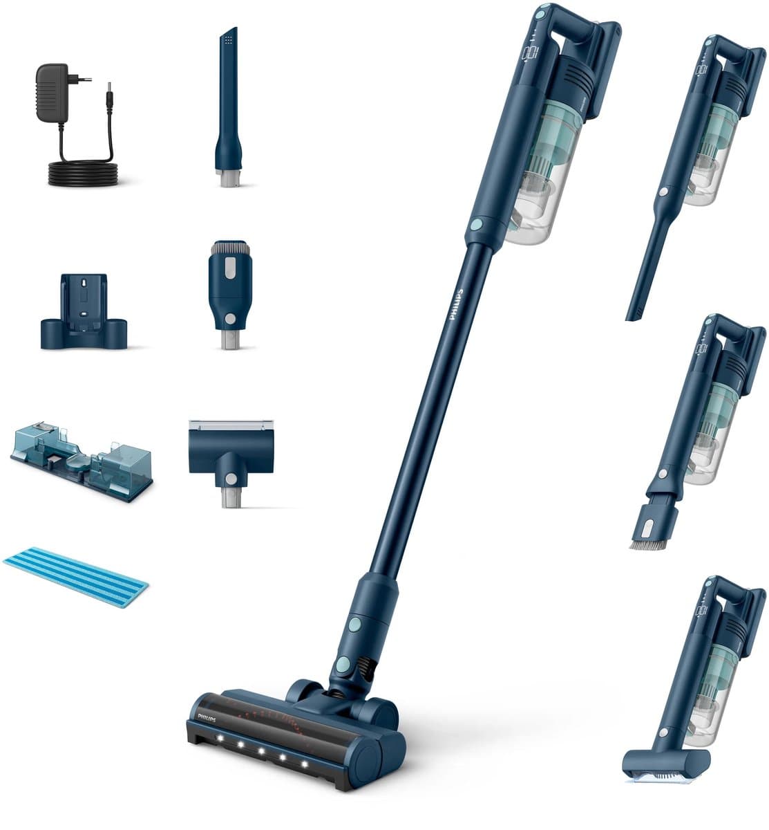 Philips Steelstofzuiger met Dweilfunctie XC5141/01 - Zuigmond met LED verlichting - Draadloos - Zonder Zak - Handstofzuigerfunctie - Alle Vloertypen - Lichtgewicht — afbeelding 1