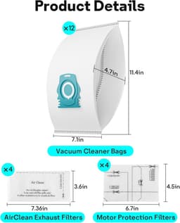 12 stuks stofzuigerzakken compatibel met Miele TU Guard L1 / Guard S1 serie/ CO Guard M1 stofzuiger-4 motorfilters-4 Airclean uitlaatfilters. — thumbnail 2
