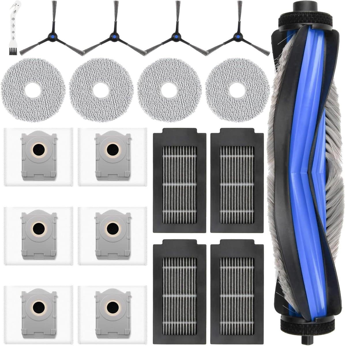 JGS Premium - Accessoireset voor robotstofzuiger: hoofdborstel, stofzakken, dweilpads, filters, zijborstels, reinigingsborstel - Geschikt voor Ecovacs Deebot T50 Omni / T50 - Reinigingsset met 20 delen — afbeelding 1