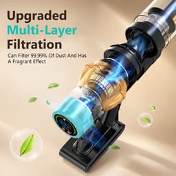 MUPOO Zuigkracht Handstofzuiger Draadloos 50KPa/650W met HEPA-filter- 8 in 1 Snoerloze kruimeldief Zonder Zak - kruimelzuiger met 60 min accuduur & 1,2L stofreservoir-LED display -Anti-Klit Borstel voor Dierenharen, Tapijt,Harde Vloeren,bank — thumbnail 4