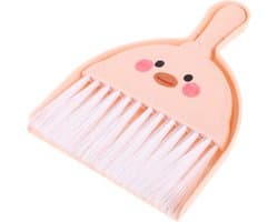 Kleine Handveger en Blik - Mini Stoffer Blik - Bureau Schoonmaken - Compact Ontwerp - 19.5 cm - Roze