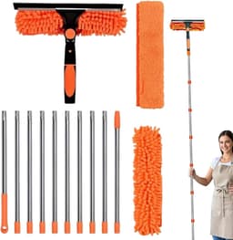Stofwisser Lange Steel - Afstoffer Plafondventilator - Hoge Plekken Reinigen - Flexibele Microvezelkop - Uittrekbaar - Grijs — thumbnail 4