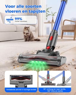 Draadloze Stofzuiger - Steelstofzuiger Kruimeldief - Huis Reinigen - V-vormige anti-klittenborstel - 70 min batterijduur - Blauw — thumbnail 3