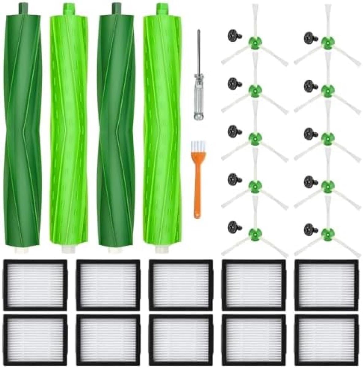 Reserveonderdelen voor iRobot Roomba E & I-serie i7 i7+ i3 i3+ i4 i4+ i6 i6+ i8 i8+ E5 E6 E7, reserveaccessoires voor Roomba i7 met 4 rubberen borstels, 10 Hepa-filters, 10 zijborstels — afbeelding 1