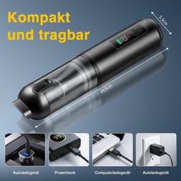 Sander Shop Handstofzuiger, 4-in-1 handstofzuiger accu, 16000 Pa autostofzuiger, sterk, 3 versnellingen mini-stofzuiger voor auto, huis, dierenharen, zwart — thumbnail 5