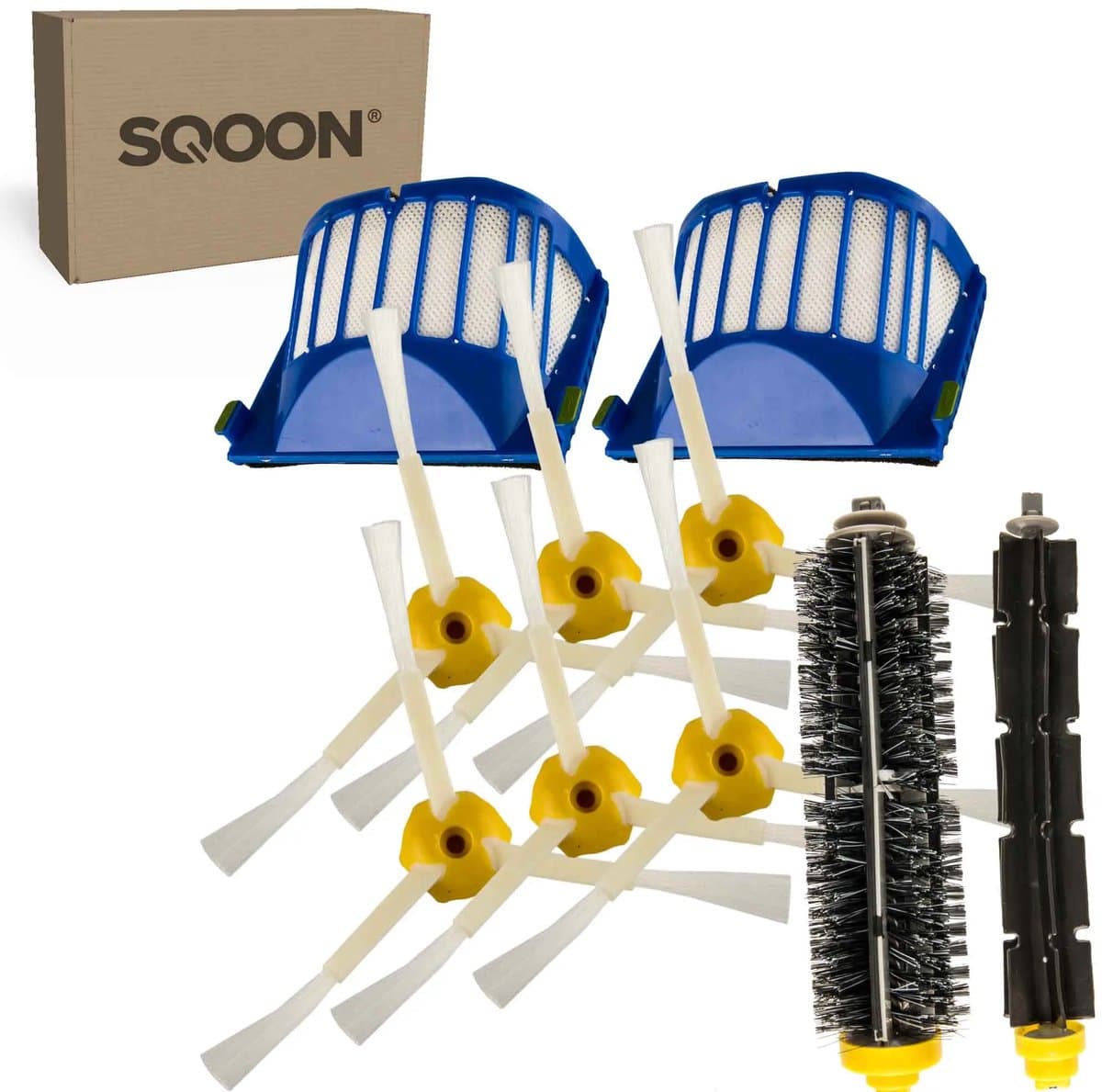 SQOON® vervangingsset geschikt voor iRobot Roomba 600-serie robotstofzuigers - 9-delige onderhoudskit met HEPA-filters, zijborstels en borstelrol — afbeelding 1
