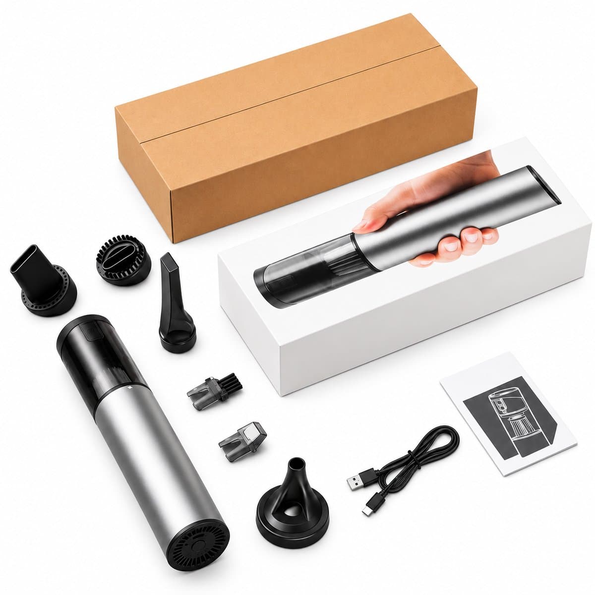 DPLUNIQ Handstofzuiger - Kruimeldief - Stofzuiger - Kruimelzuiger - Draadloos - Incl. Accessoires - 360° - Ultra licht - Grijs — afbeelding 1