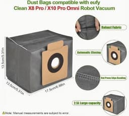 12-Pack Stofzakken Gescht voor Eufy Clean X8 Pro / X10 Pro Omni Robotstofzuiger Zelf-lege Station 2,5L Grote Capaciteit Vervangingszak — thumbnail 2