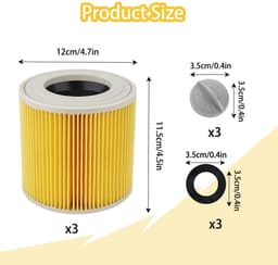 Dailygoods- Stofzuigerfilter Set van 3 - Vervanging voor originele filter - Compatibel met Kärcher WD3/WD2/WD1/MV3/MV2 - Geavanceerde filtratie - Betrouwbare oplossing voor optimale prestatie - Stofzuigeraccessoire — thumbnail 3