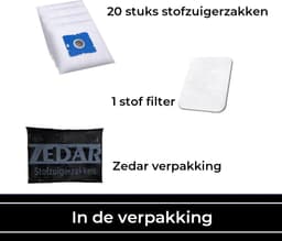 Stofzuigerzakken 20 stuks - geschikt voor Inventum SZ300, ST154RZA, ST306RZA, ST306ZZA en Tomado TDB300 - 3L + Filter - Van Zedar — thumbnail 2
