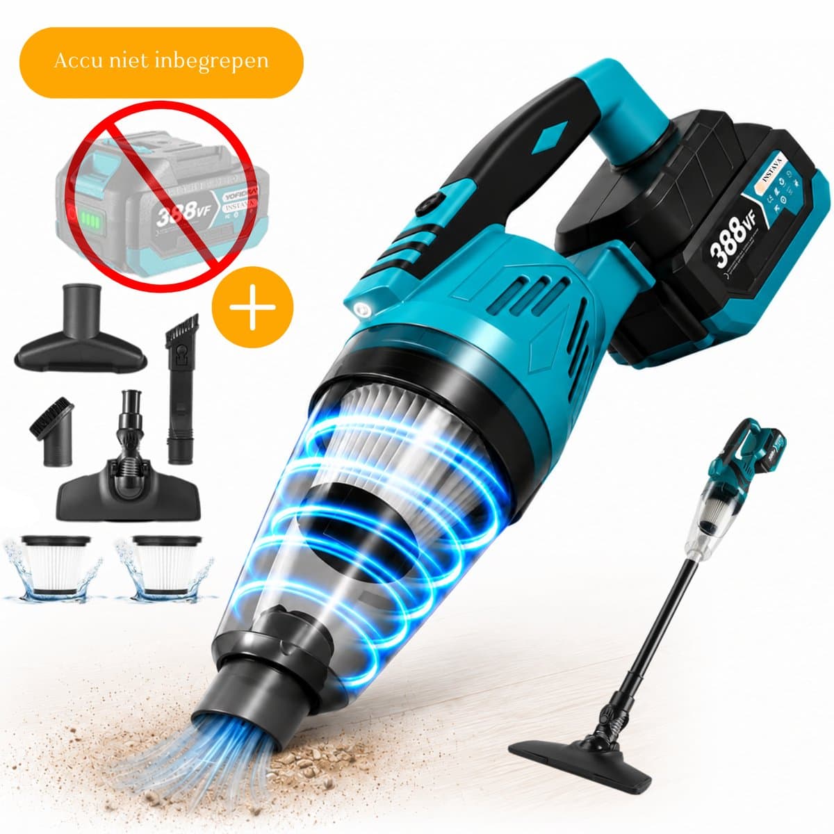 Instava Kruimeldief met LED Licht – Geschikt voor Makita LXT 18V Accu – Draadloze Handstofzuiger – 10kPa Zuigkracht – 750ML – Zonder Accu – Kruimeldief voor Auto & Huis — afbeelding 1