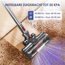 Hiazurm Steelstofzuiger Draadloos - 55000 Pa - LED-display - 55min Gebruikstijd - 2 accu's - 1,8L - 8-in-1 - 4 HEPA-filters - voor tapijt & harde vloeren - Zilver — thumbnail 3