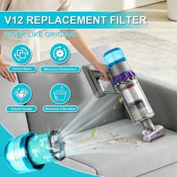 Geschikt voor Dyson V12 Filter Set van 3 - Geschikt voor Detect Slim, Absolute, Fluffy - Vervangt 971517-01 - Wasbaar HEPA Filter met Borstel - Blauw — thumbnail 4