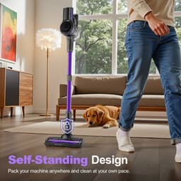 Paarse Snoerloze Steelstofzuiger 40 x 34 x 18 cm, 265 W, 26 kPa, 2 Zuigstanden, 5-Laags HEPA Filtersysteem, LED Vloerborstel, 45 min Gebruiksduur, Draadloze Stofzuiger voor Vloer, Tapijt en Auto — thumbnail 3