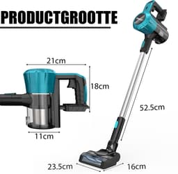 Draadloze Staafstofzuiger 30kPa zuigkracht | 2 stuks 18‑21V accu’s, 375W borstelloze motor, lichte stofzuiger met meerdere opzetstukken en wasbare HEPA‑filters voor thuis en auto — thumbnail 2